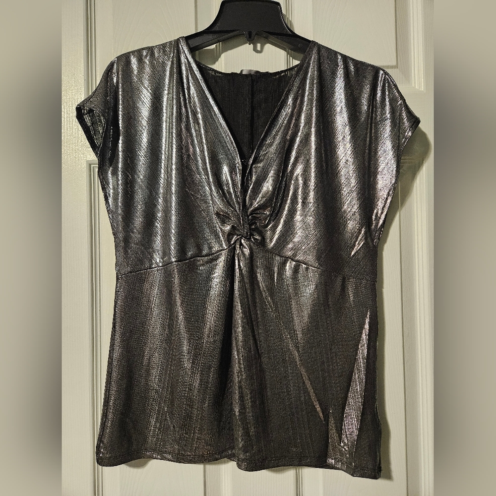 Chic Metallic Silver Blouse